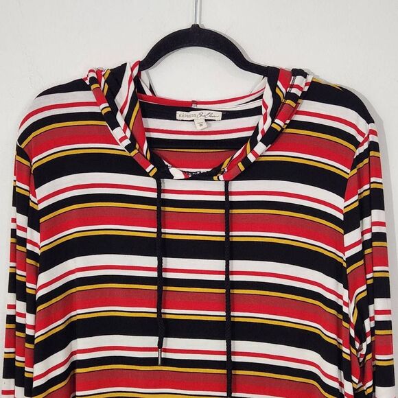 Express Red Stripe Cropped Hoodie Size XL Striped Knit Top with Hoodie - Picture 2 of 7